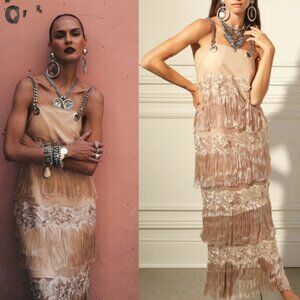 Dylan Lex Chain Strap Dress in Fringe Nude XS NWT